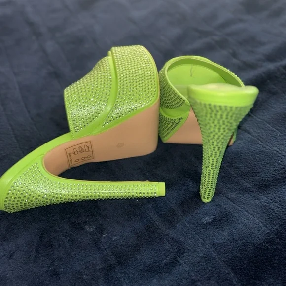 Public Desire Lime Green Rhinestone Heels - Picture 3 of 8